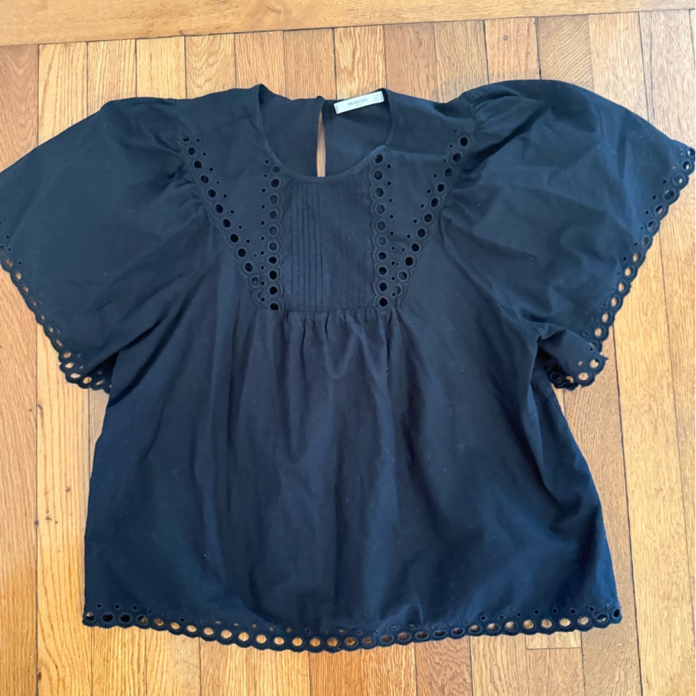 Black Eyelet Peplum Top